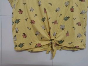 Cute Yellow Perfume Bottle Print Crop Top