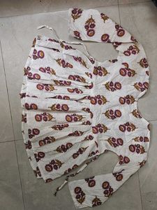 White Kurta with Floral Print