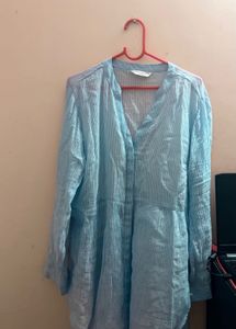 Sky Blue Striped Cotton Kurta