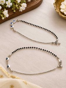Pure silver Evil eye anklet pair with bill