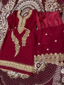 Red &amp; Gold Embroidered Indian Dress(Combo 2
