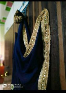 Elegant Navy Blue Saree with Gold Border