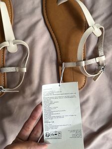 Cream T-Strap Flat Sandals