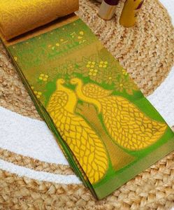 Beautiful Yellow &amp; Green Peacock Saree