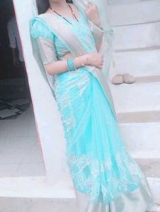 Beautiful Sky Blue Saree