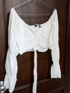 Chic White Ruched Crop Top no 140