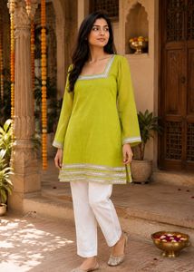 Beautiful Lime Green Kurta with Mirror Work