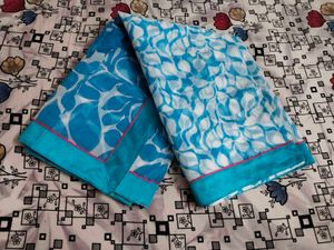 Pure Cotton Supernet White and Blue Saree🩵🤍