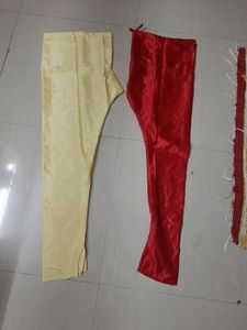 2 Churidar Pants (Shiny Red & Lemon yellow)