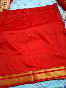 Elegant Red Silk Saree with Gold Border