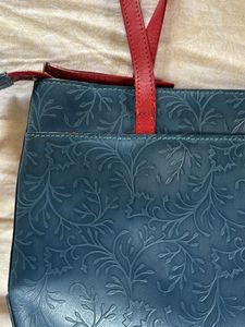 Designer Teal Purse with Red Straps
