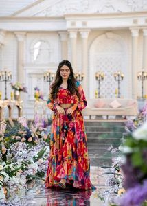 Red Colour Attractive Partywear Chiffon With Gown