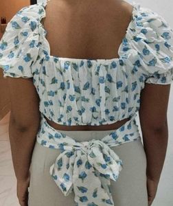 Women's White &amp; Blue Floral Top