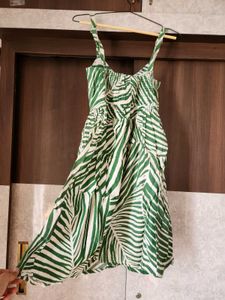 Cotton Green Leaf Print Button-Up Mini Dress