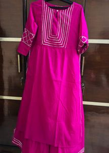 Elegant Pink Kurta with White Embroidery