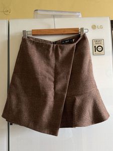 Chic Brown Plaid Wrap Skirt
