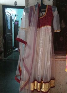 Elegant Maroon and White Ethnic Gown