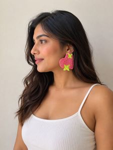 Pink Beaded Heart Earrings