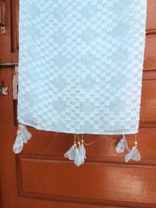 new Light Blue Textured Scarf with Tassels