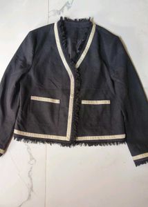 Chic Frayed Trim Blazer,tweed jacket