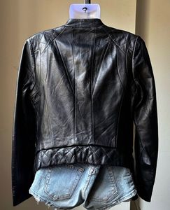 Black Leather Biker Jacket - Thrifted