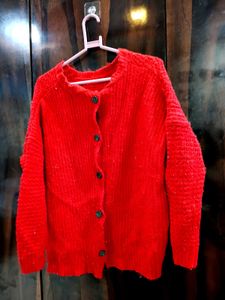 Vibrant Red Knit Cardigan