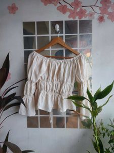 Cream Off-Shoulder Ruffled Blouse