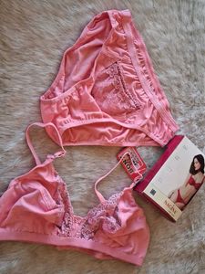 Pink Lace Bra and Panty Set