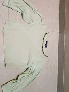 Light Green Embellished Round Neck Top