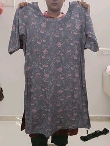 Grey Floral Print Kurta