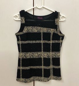 Vintage Black & Gold Plaid Sleeveless Top