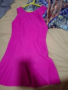 Vibrant Pink Textured Fit &amp; Flare Dress xl size