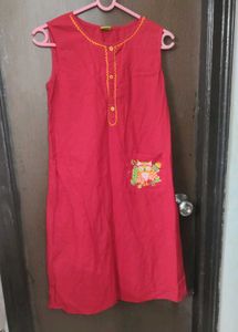 Red Kurta With Owl Embroidery.