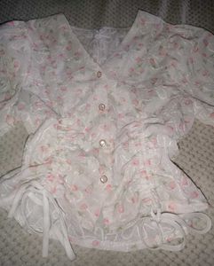 Sheer Floral Puff Sleeve Blouse