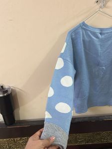 Blue Polka Dot Knit Sweater