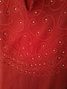 Stunning Red Embroidered  Woolen Kurta