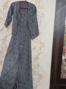 Elegant Grey Printed Kurta Set with Shrug