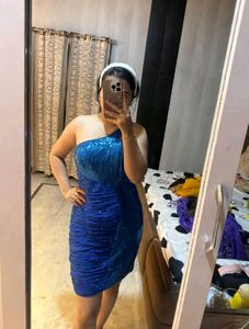 Sparkling Blue One-Shoulder Ruched Dress