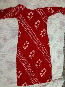Red Bandhani Print Kurta with Embroidery