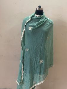 Elegant Teal Dupatta with Silver Border