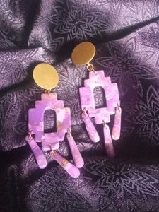 Handmade Purple Marble Dangle Earrings