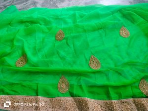Home Made embroidery green colour designing sari