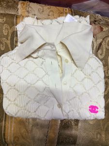 Cream Textured Polo Knit Top