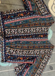 Boho Print Bell Sleeve Crop Top