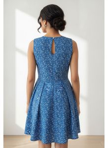 Chic Blue Floral A-Line Dress