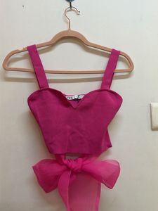 Hot Pink Crop Top with Scarf Detail