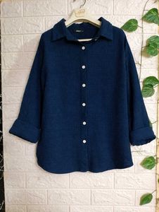 ONLY Navy Blue Textured Button-Up Shirt