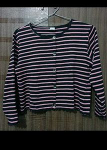 Striped Button-Up Cardigan