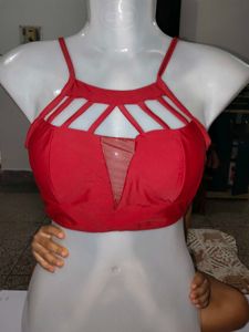 Red Cage-Neck Strappy Sports Bra