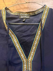 Boho Navy Blue Embroidered Tassel Kurta